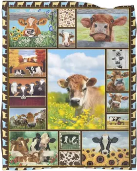 Милое одеяло с рисунком коровы, Покрывало с цветочным рисунком животного, 60 