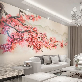 beibehang Пользовательские фотообои наклейки фрески красивый пейзаж ручной росписи сливовый ТВ фон papel de parede обои для стен