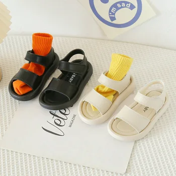 Летние Новые сандалии, простые модные Детские сандалии на мягкой подошве в корейском стиле для мальчиков и девочек, повседневная пляжная обувь zapatos niña