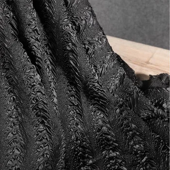 Модный Черный трехмерный узор в виде чешуи Дракона, плиссированная полиэфирная ткань, свадебное платье, дизайнерская ткань, материал для шитья