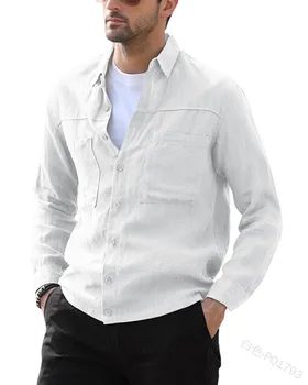Повседневная Мужская рубашка Lugentolo, Однобортная рубашка с отворотом, Длинными рукавами, Однотонными Карманами, Весенне-осенние Модные Топы Для мужчин