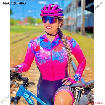 Женский комбинезон для горного велосипеда, одежда, комплекты из красной велосипедной триатлонной майки с длинными рукавами, Цельные комплекты