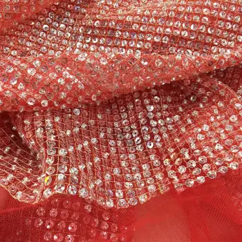 Французская свадебная Роскошная Африканская Тюлевая кружевная ткань с блестками, высококачественная ткань с вышивкой в Нигерии S-1302186 для свадьбы