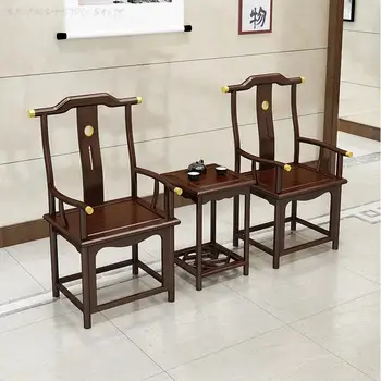 Новый китайский круглый стул из массива дерева, комплект из трех предметов Elm Master Chair, дворцовый стул, чайный столик, гостиничный стул под старину