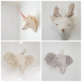 Украшение детской комнаты 3D головы животных, слон, Единорог, настенный декор для детской комнаты, мягкая установка
