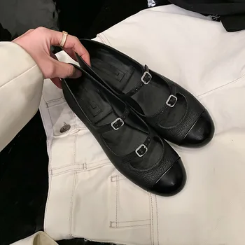 Весенне-осенние тонкие туфли FAFA 2023 с круглым носком, заколдованная Цветная пряжка, Слово с неглубоким ртом, туфли на плоской подошве с мягкой подошвой.