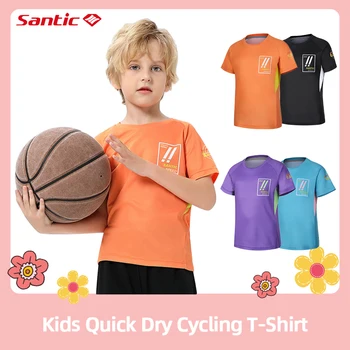 Велосипедная майка Santic Kids с коротким рукавом, быстросохнущая футболка, велосипедная одежда, Дышащая эластичная мягкая велосипедная рубашка для мальчиков и девочек