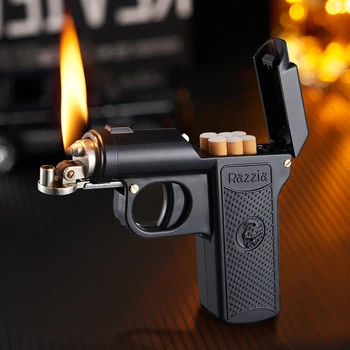 Новая креативная ретро-керосиновая зажигалка, портсигар в форме пистолета, зажигалки двойного назначения, вмещающие 6 штук сигарет, подарки для мужчин
