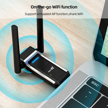 Wifi 6 USB Адаптер Беспроводной Wi-Fi Ключ 1800 Мбит/с Антенна 2 * 2dBi Сетевая Карта 5G/2,4 ГГц AX Адаптер Wi FI6 С Высоким коэффициентом усиления Для Настольного компьютера