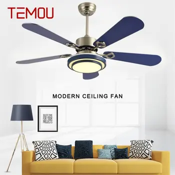 Современный потолочный вентилятор TEMOU с подсветкой Пульт дистанционного управления LED 3 цвета Домашний декор для столовой Спальни ресторана