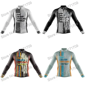 2023 Мужская забавная велосипедная майка с длинным рукавом Eat Sleep Cycling Repeat Рубашки для шоссейных велосипедов Костюм Велосипедная одежда MTB Maillot Ciclismo