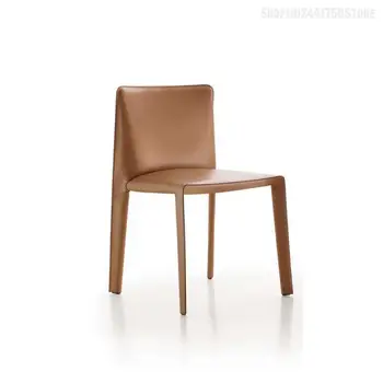 Итальянское современное кожаное обеденное кресло для дома, высококачественное легкое Роскошное кресло, Дизайнерское Скандинавское Седло, Кожаное кресло со спинкой в простом стиле