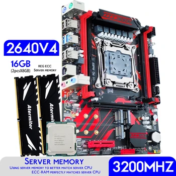 Комплект материнской платы Atermiter X99 с процессором Xeon E5 2640 V4 CPU LGA 2011-3 DDR4 16 ГБ (2 X 8 ГБ) оперативной памяти сервера 3200 МГц