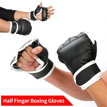 Боксерские перчатки на полпальца из искусственной кожи для борьбы с кикбоксингом Перчатки для каратэ Муай Тай Тренировочные перчатки для детей и мужчин