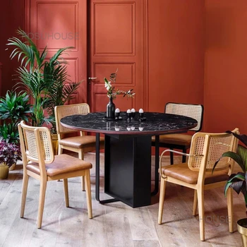 Обеденный стул из массива дерева в скандинавском стиле, Плетеные из ротанга Стулья для гостиной, Кресло Со спинкой, Дизайнерский Стул из натурального ротанга, Мебель для дома