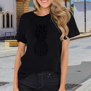 Женская футболка, удобный женский пуловер из гладкой ткани с двойной иглой из молочного волокна с принтом ананаса на каждый день