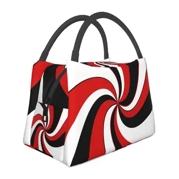 Красная Черно-белая твист-сумка для ланча с изоляцией для пикника на открытом воздухе, абстрактный геометрический герметичный кулер, термос для ланча, женский бокс