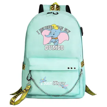 Disney Dumbo Для мальчиков и девочек, детские сумки для школьных книг, женский рюкзак с USB-цепочкой, холщовый рюкзак для мужчин, сумка для ноутбука, рюкзак для книг