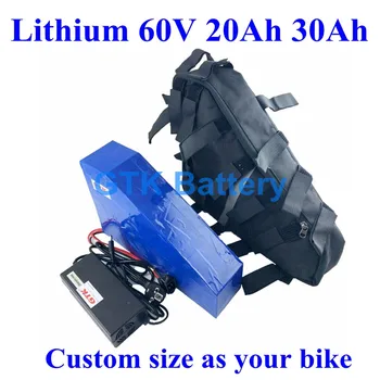 Литий-ионный 60V 20Ah 30Ah Booster bike Ebike электрический велосипед литиевая батарея 2000W 3000W с водонепроницаемой сумкой + зарядное устройство 5A