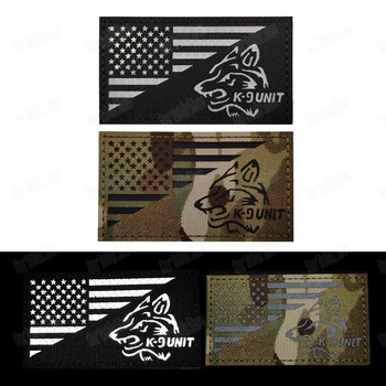 Нашивка для собак тактического подразделения K9, Флаг США, ИК-Инфракрасные Светоотражающие нашивки, Значки, Аппликация, застежка-петля, подкладка для жилетов с животными
