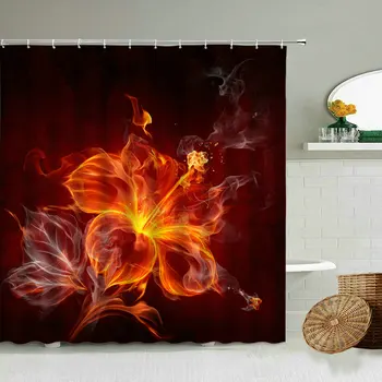 Домашний декор ванной комнаты Экран на черном фоне Креативный дизайн декора ванной комнаты Горящее пламя Абстрактная занавеска для душа в цветочек