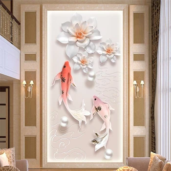Обои на заказ beibehang 3D твердая фреска кальмар ювелирные изделия с китайским тиснением крыльцо цветок крыльцо papel de pared фоновые обои