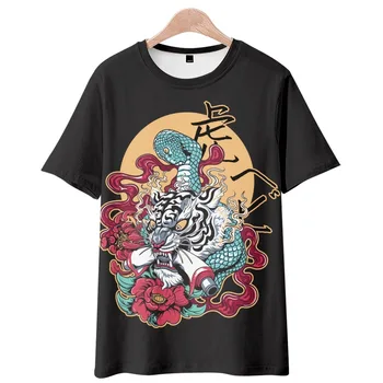 Летняя модная мужская уличная одежда, черные футболки с тигровым принтом, мужские повседневные футболки Harajuku, свободные футболки с коротким рукавом