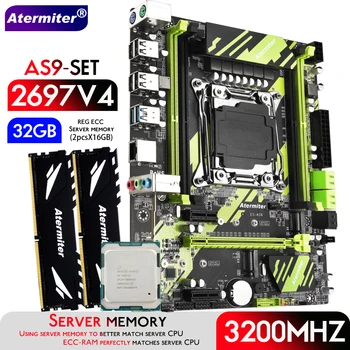 Материнская плата Atermiter X99 AS9 D4 в комплекте с процессором Xeon E5 2697 V4 CPU LGA 2011-3 2шт X 16 ГБ = 32 ГБ 3200 МГц Оперативной памяти DDR4 REG ECC