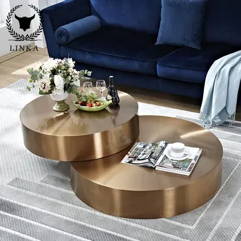 Итальянский Легкий журнальный столик в роскошном минималистичном стиле, креативная двухслойная круглая комбинация из нержавеющей стали, несколько домашних условий