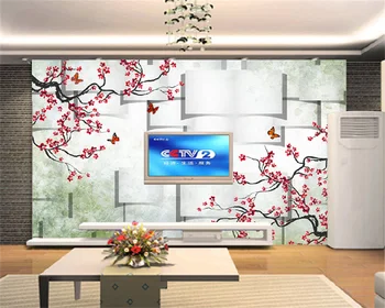 Обои на заказ, ностальгический цветок сливы, бабочка, высококлассный фон для телевизора в гостиной, настенная декоративная роспись