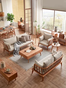 Диван из вишневого дерева, комбинированная мебель из цельного дерева в скандинавском стиле, японский диван-кресло, современный и простой