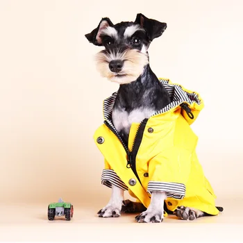 Желтый дождевик для домашних собак с карманами, одежда для французского бульдога из искусственной кожи для маленьких собак, Непромокаемая шуба для щенков, куртка для собак, аксессуары для собак
